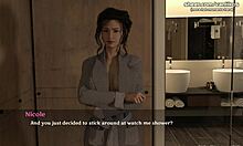 In een 3D-animatiespel bedriegt een stiefmoeder met grote borsten haar man en geniet van een hete ontmoeting met een jongere man na een hoteldouche