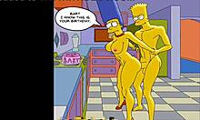Marge, the naughty housewife, gets analed in both the gym and at home during her husband's absence, with a humorous Simpsons-themed Hentai cartoon as the backdrop.