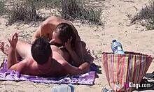Ainara ve sahilde iki çift ile amatör grup seks